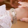 Bracelet Stainless Steel Quartz Vintage Watch Rhinestone Wristwatch for Women Gifts