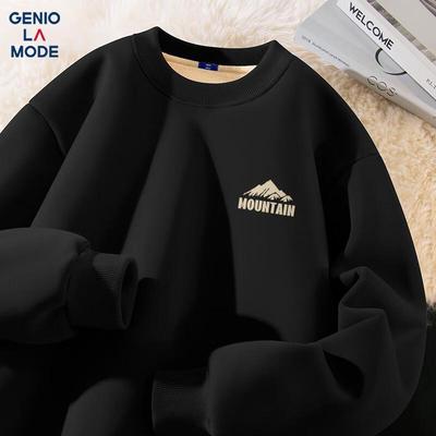 GENIOLAMODE Herren Fleecegefüttertes Rundhals-Sweatshirt