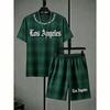 Fashion Men's Set Letter Striped Grid Printed Men's T-shirt and Shorts 2 Piece Set Summer Casual Outdoor Men's and Women's T-shirt Sets