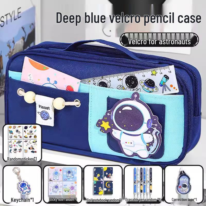 Send Astronaut Velcro! Boys' Black Dirt-Resistant Pencil Case, Hand-Carry, Large Capacity, New 2025 Style.