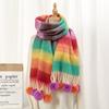 2024 Winter Korean Thick Hanging Ball Plush Scarf With Dopamine Colored Stripes Handmade Wool Warm Neck Women