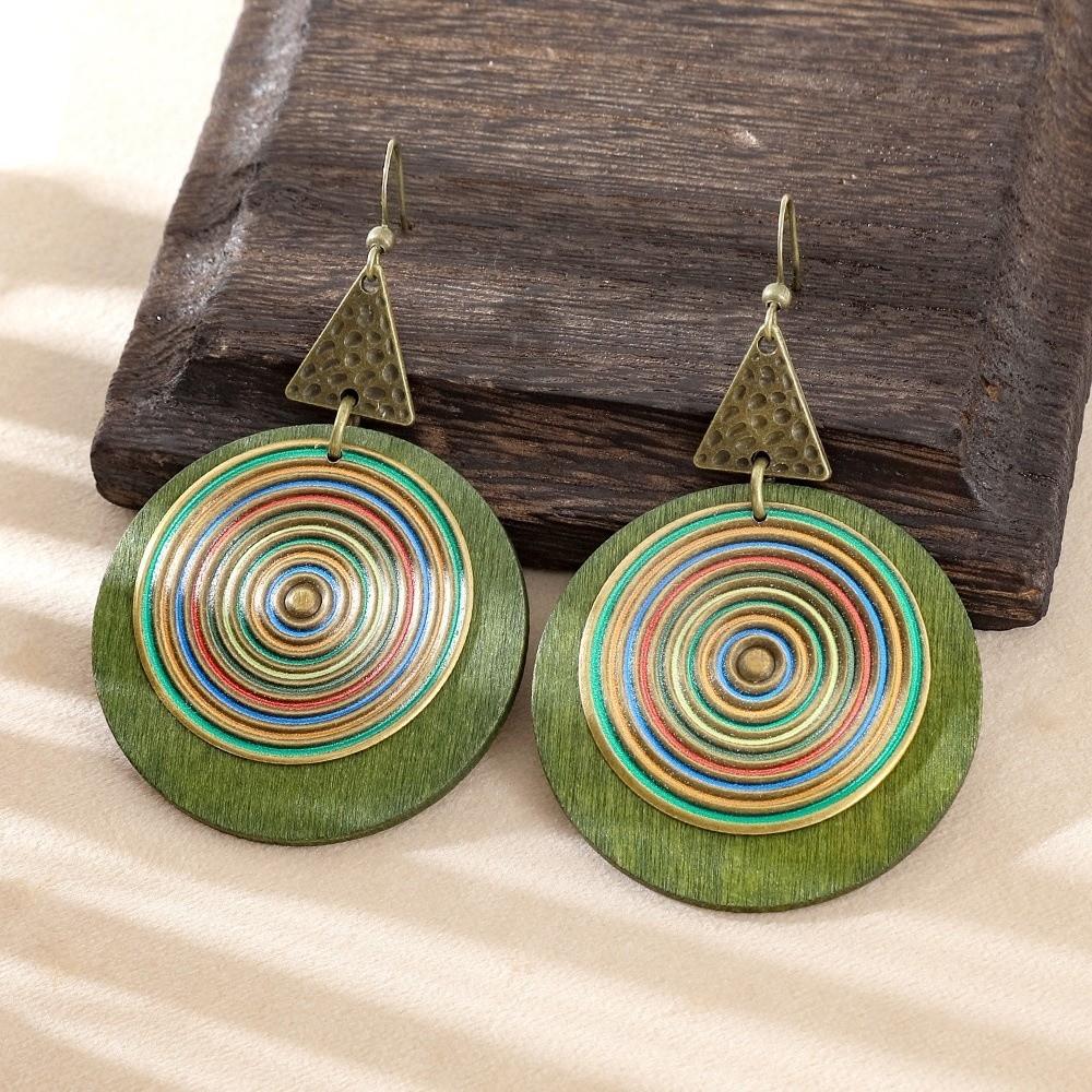 

Fashion Vintage Spiral Round Earring Colorful Bohemian Style Pendant Earrings Ethnic Earrings Women