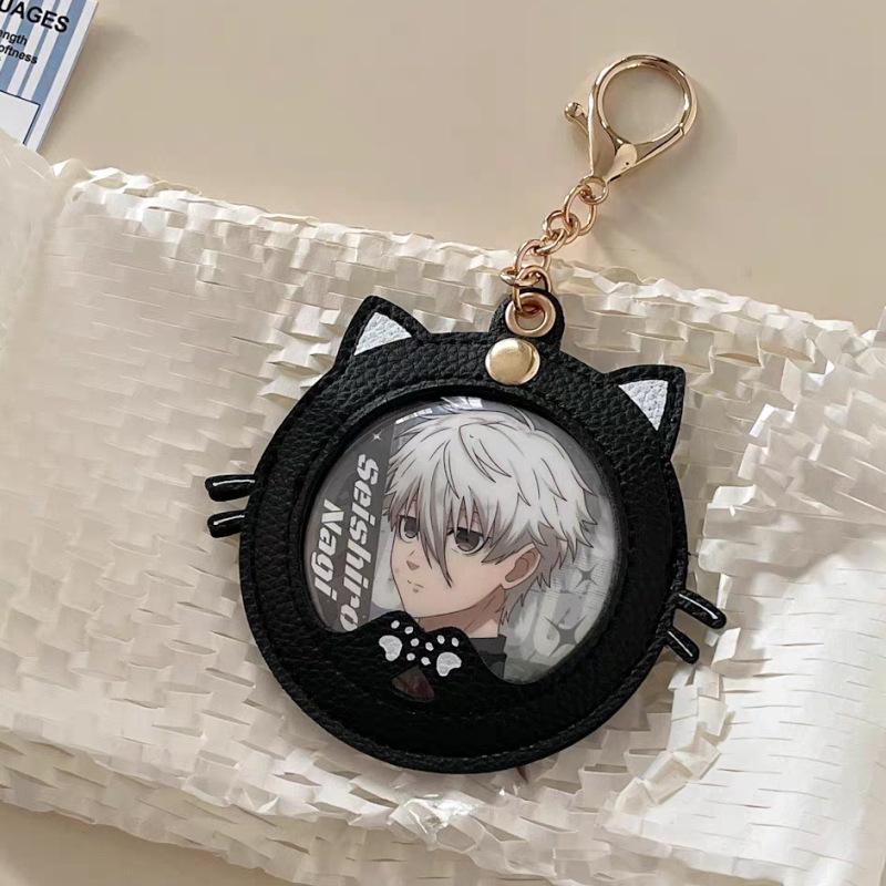 Kreative Katzen-Anstecknadel-Tasche mit 58mm Anime-Stern-Display - Cartoon-Design Lederetui