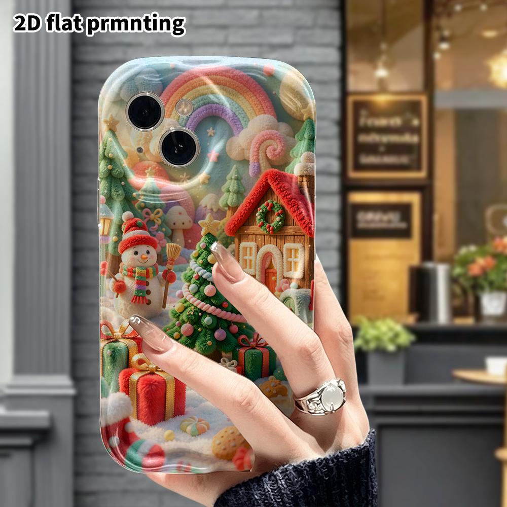 Phone Case: 2D Flat, Suitable for iPhone 18, 17, 16, 15, 14, 13, 12 Pro Protective Cases, Rainbow Christmas Village, Perfect Holiday Gift for Christma