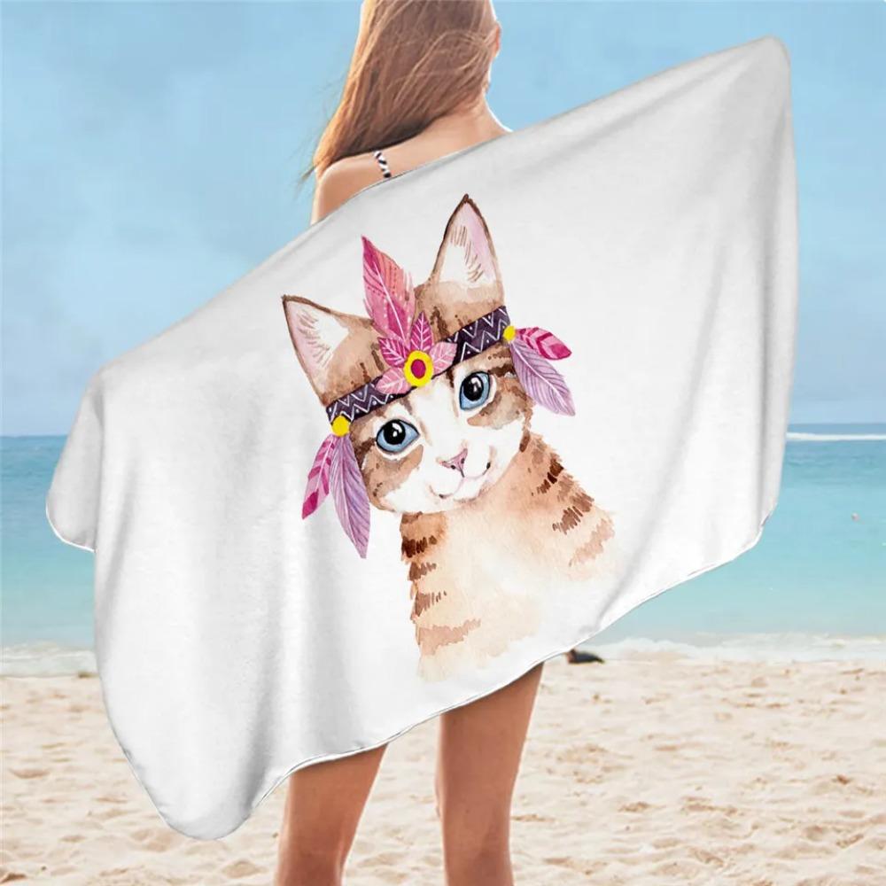 BeddingOutlet Cartoon Cat Towel Bathroom for Kids Cute Animal Beach Towel Black White Microfiber Blanket Watercolor Pet Toalla
