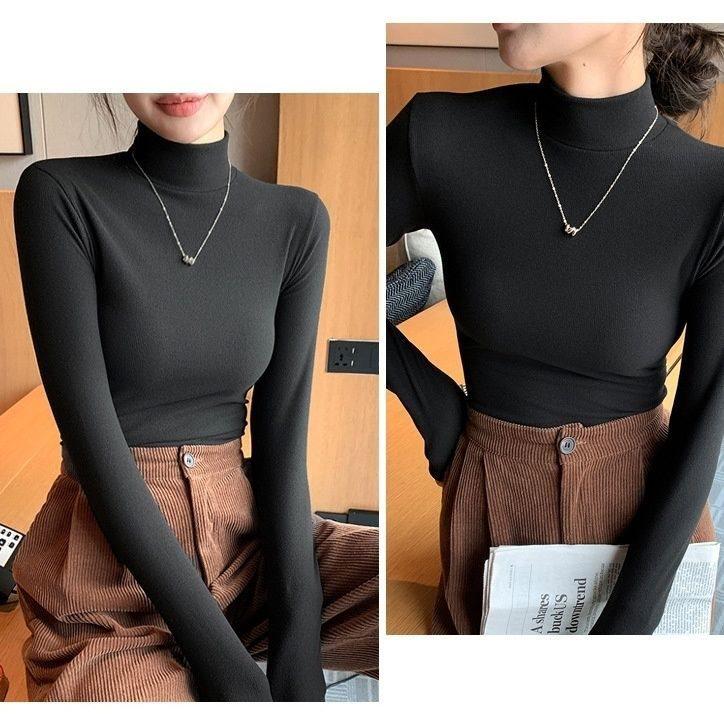Women's Minimalist Light Luxury Long-Sleeve Knit Top - Half-High Neck