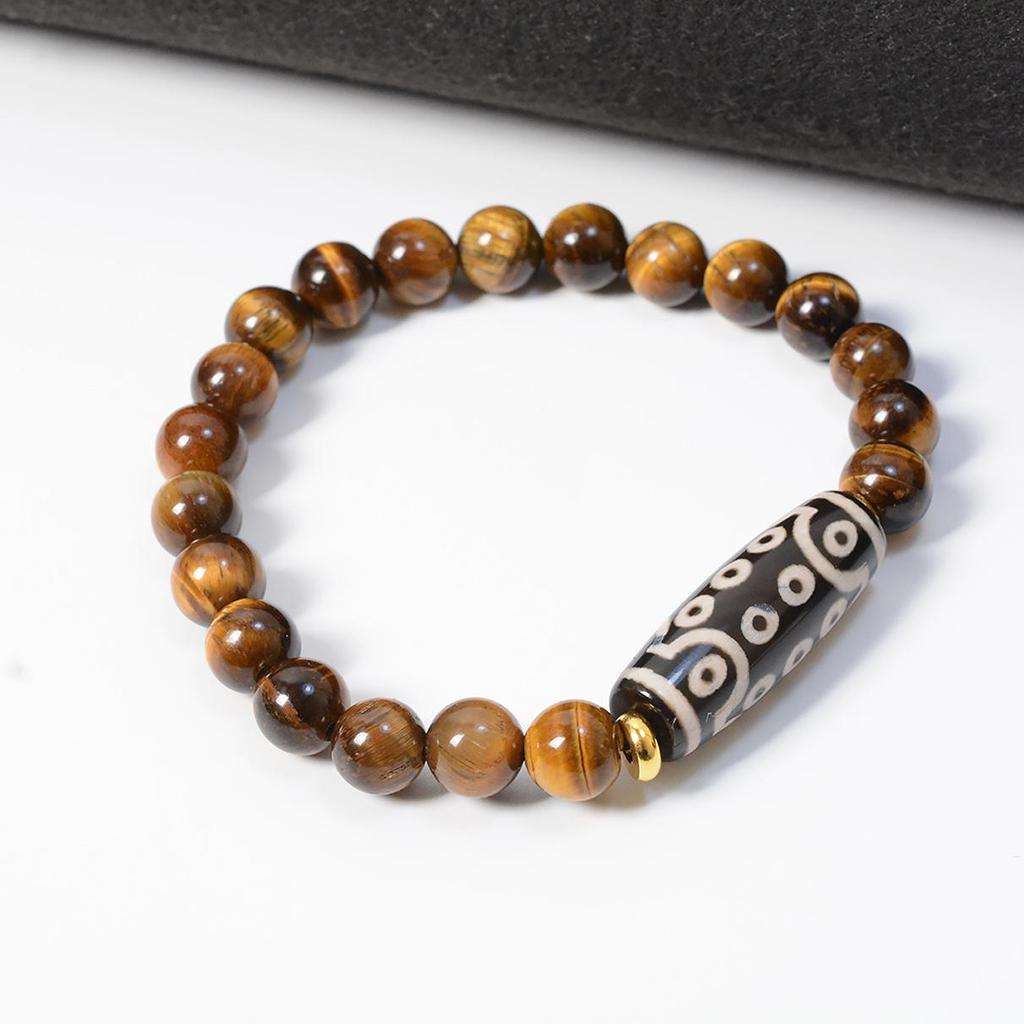 8mm Yellow Tiger Eye Agate 21-Eye Dzi Bead Bracelet for Men and Women