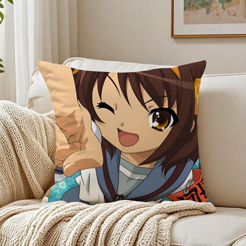 Classic Anime TThe Melancholy of Haruhi Suzumiya Cushion Cover Pillowcase Antidustmite living Room Sofa Decor Cushion Room