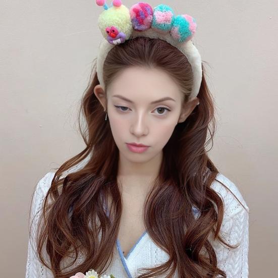 Caterpillar Headband Girls Plush Texture Cartoon Shape Rich Color Makeup Wash Face Hair Hoop Hair Fixing Accessory