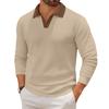 Men's Casual Color-Block Collared Long-Sleeve Knit Base Layer Top