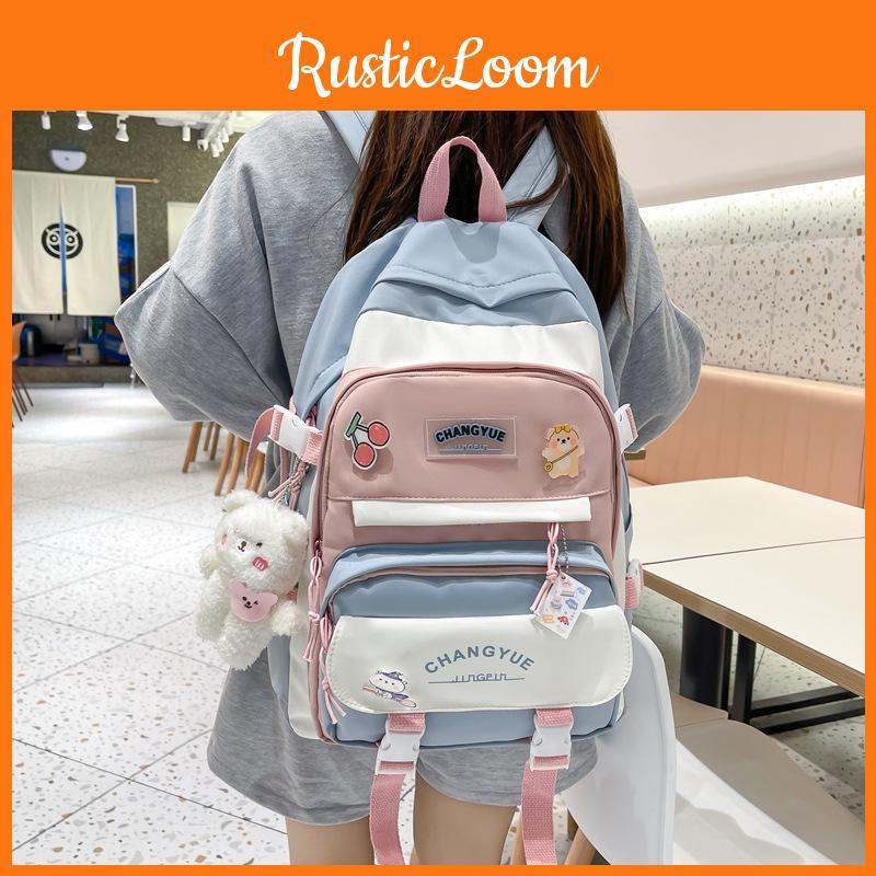 Fashionable Blocked Color Letter Print Student Casual Backpack For School