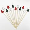 100Pcs Christmas Disposable Bamboo Skewers Food Picks Fruit Fork Christmas Party Cake Dessert Salad Sticks Toothpick Skewer