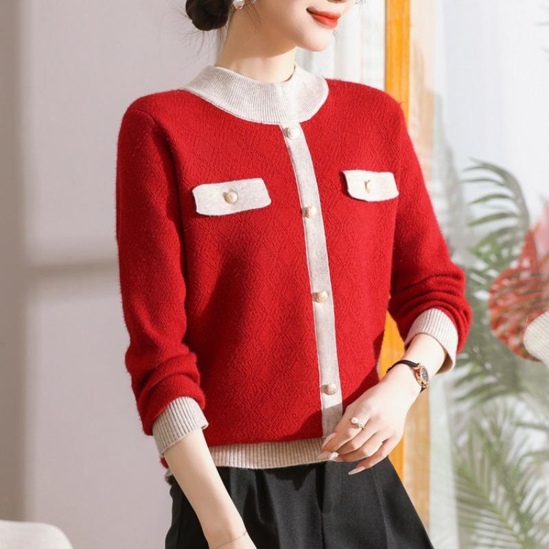 Autumn and winter mother's plush sweater medium-aged women's knitted sweater thickened sweater warm mother-in-law bottoming top