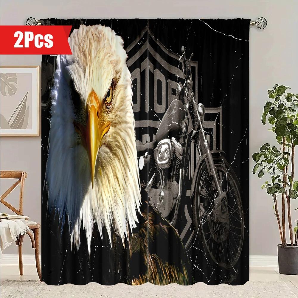 2pc Eagle Scratching Snake Mexican Flag Bohemian PatternCurtain Rod Pocket Mount Digital Printed Curtains 100 PolyesterMaterial