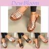 European And American Fashion Hollow Flat Square Head Sandals Women's Low Heel One-word Buckle Beach Slippers