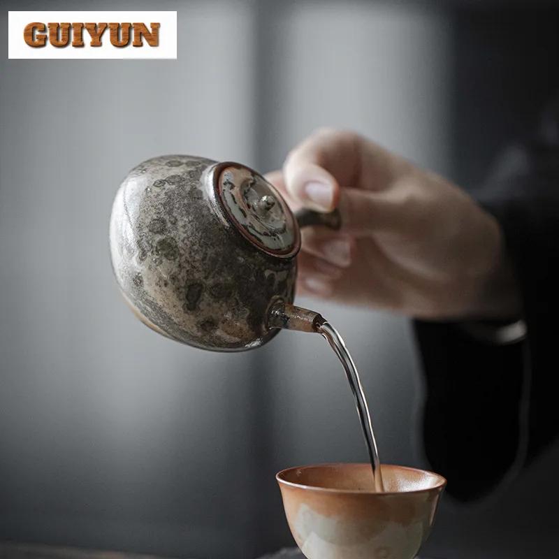 Japanese Ink Wood-fired Porcelain Teapot Retro Side Handle Pot Tea Maker Kettle Oolong Tea Teaware Accessories Gift Collection