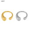 European & American Large Titanium Steel Water Drop Ring, 18K Gold Plated, Hammered Texture, Asymmetrical Open Design