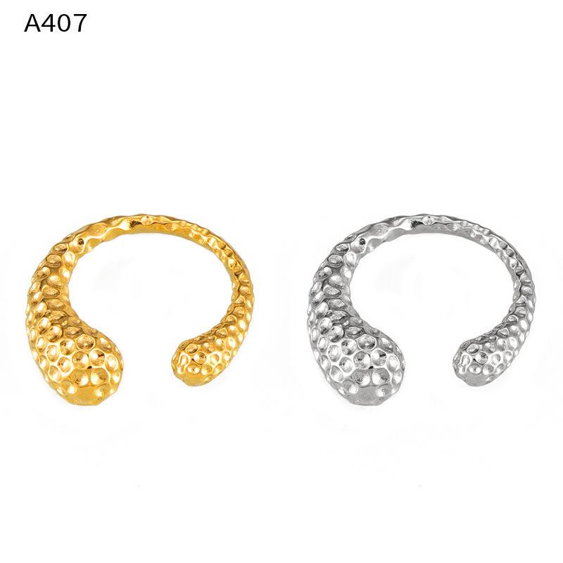 European & American Large Titanium Steel Water Drop Ring, 18K Gold Plated, Hammered Texture, Asymmetrical Open Design