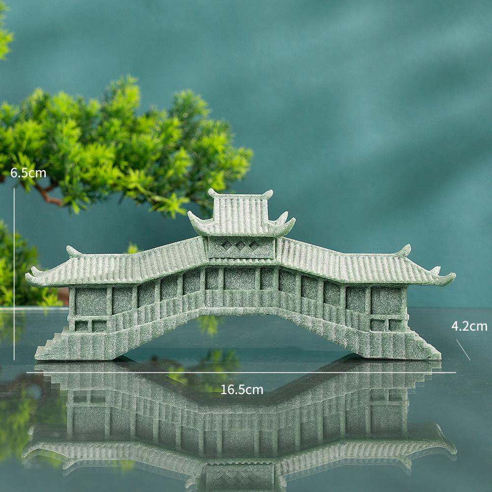 Pebble Bridge Small Boat Ornament: Miniature Water Bonsai Rockery Decoration for Floral Landscapes.