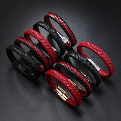 Retro Multi-Color Leather Woven Bracelet with Alloy Magnetic Clasp - Versatile Men's Accessory