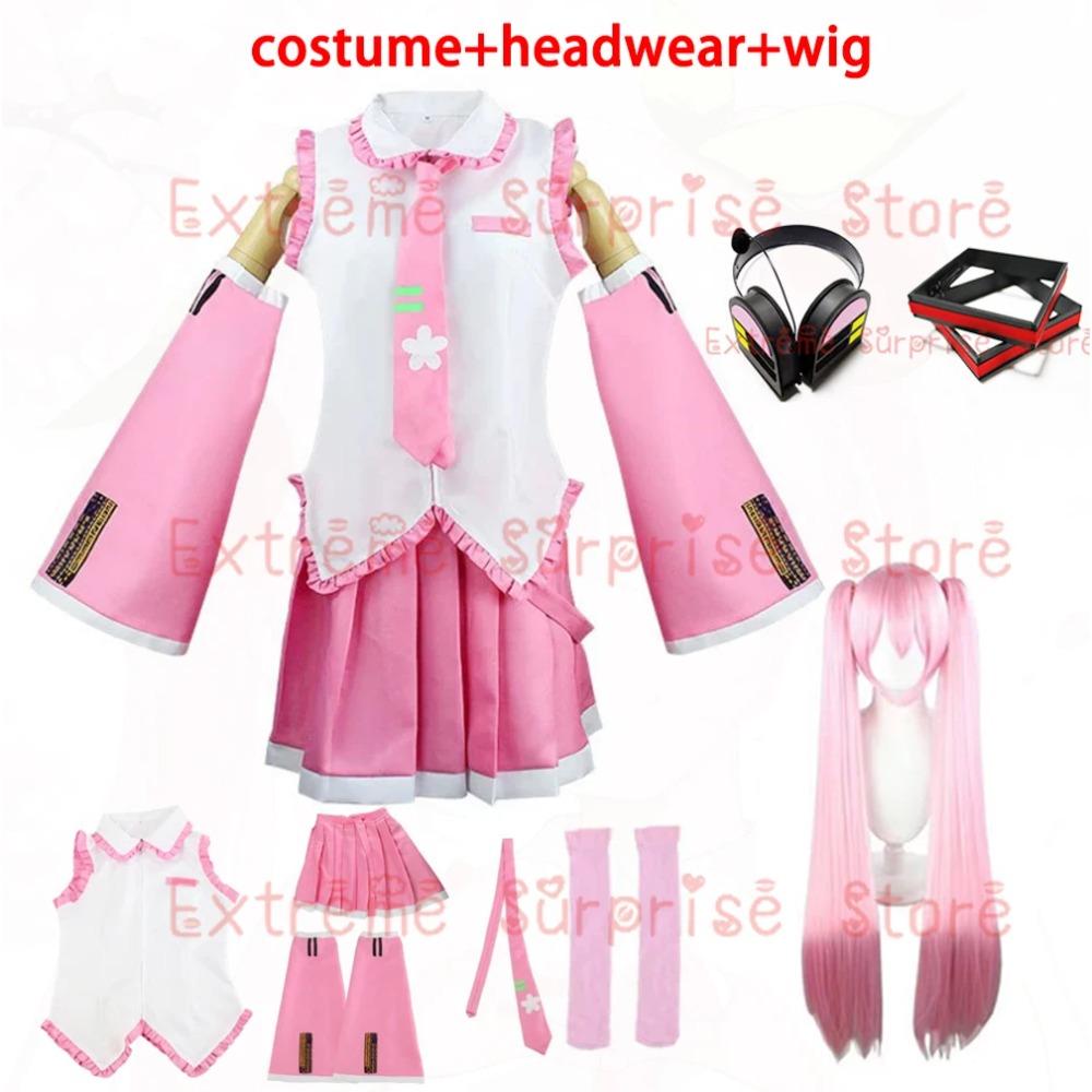 2025 XS-3XL Full Set Pink Cherry Hatsune Miku Cosplay Costume Wig Headwear Prop Miku Cosplay Accessories Halloween Party Outfit