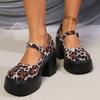 Fashion Leopard Chunky High Heels Pumps for Women 2025 Fashion Buckle Strap Platform Mary Jane Shoes Woman Gothic Thick Heel Party Shoes