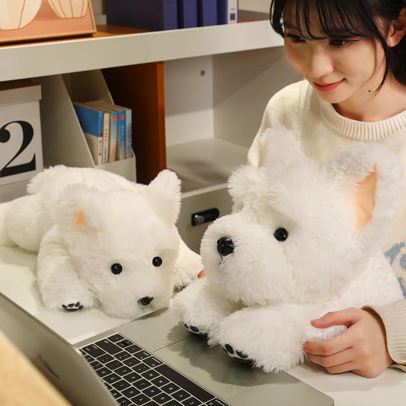Adorable 30-65cm Fluffy White West Highland Terrier Plush Toy Soft Stuffed Puppy Lifelike Dog Animal Appease Doll Gift