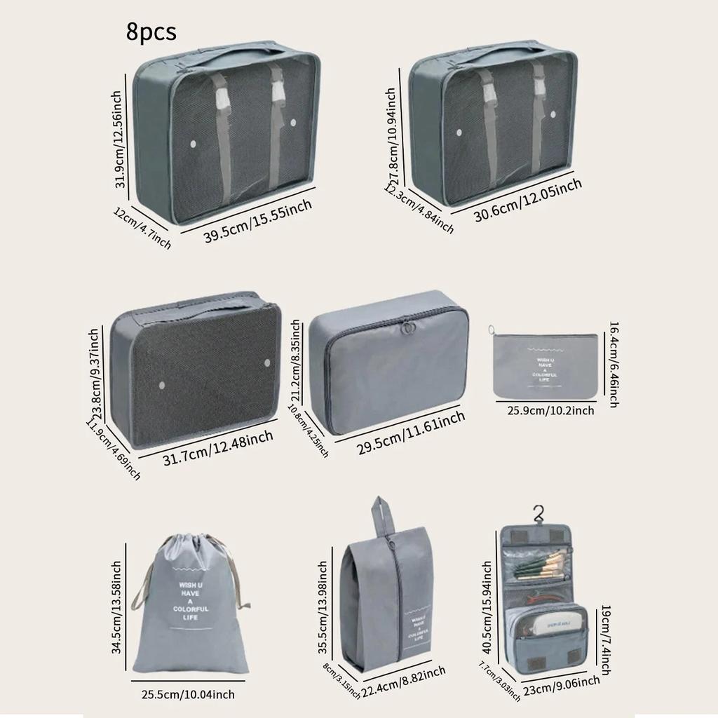 8pcs Travel Storage Bag Suitcase Storage Luggage Clothes Sorting Organizer Set Portable Wardrobe Luggage Clothes Shoe Pouch