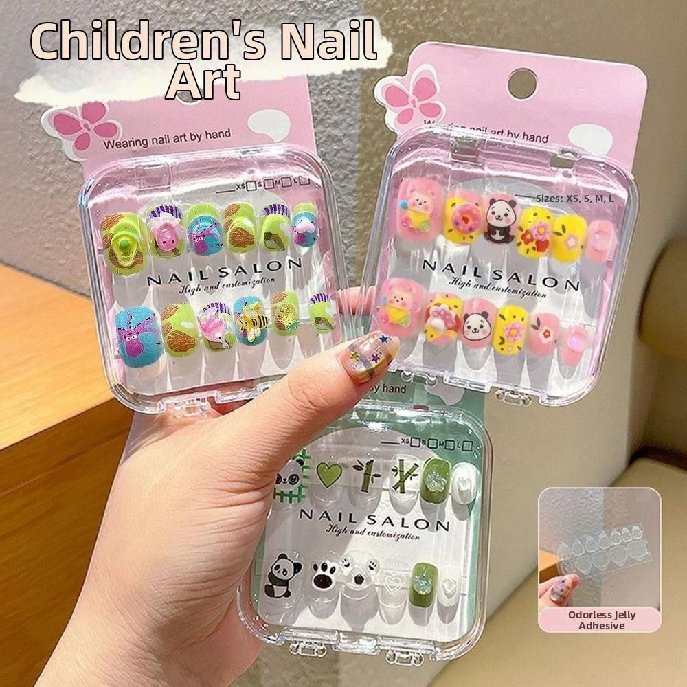 Cartoon Long Nail Sticker Cute Press on Nail Hot Nail Tips for Girls Students