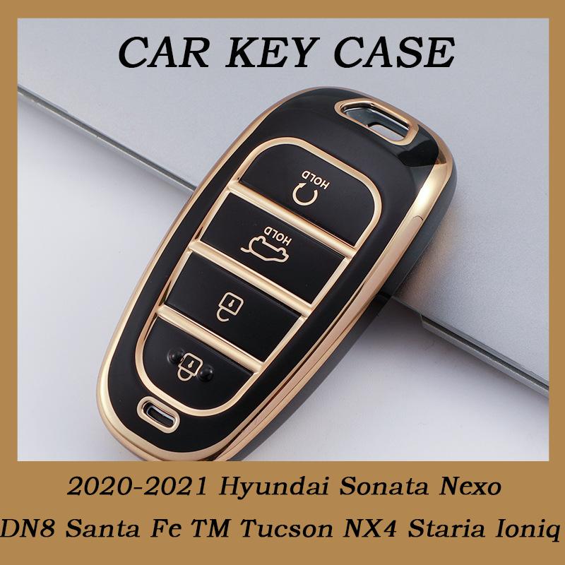 4/5/6/7 Buttons Gold Edge TPU Remote Key Fob Case Cover for 2020-2021 Hyundai Sonata Nexo DN8 Santa Fe TM Tucson NX4 Staria Ioniq