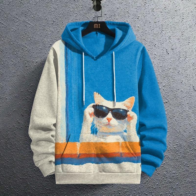 Męska bluza codzienna z długim rękawem z kapturem pulower z nadrukiem zwierzęcym top jesienna moda oversize vintage męska bluza z kapturem streetwear