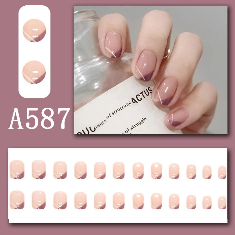 Winter fresh and simple pure lust style bride dance wear nails rainbow love rose fake nails
