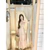 Pink French Lace Patchwork Camisole Dress - Gentle Summer Vacation Style Fairy Long Dress