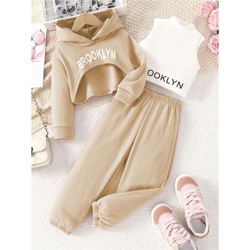 

Girls Fashion Three-Piece Summer Children s Sweet Sweater + V-Neck Top + Long Pants Set 3-4Y