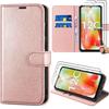 2 Tempered Glasses + Case for Xiaomi Redmi 12C-11A Pink Anti-Scratch Shockproof Leather Effect