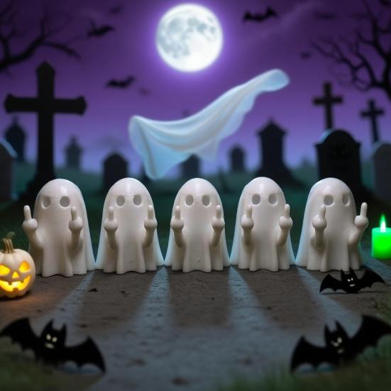 Halloween Finger Puppets Toy Finger Flip Off Ghost Figurines Cute Middle Finger Ghost Statue Gag Gifts for Trick or Treat Party Favors