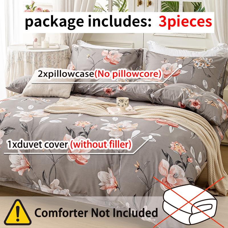 3pcs/set Leaf Floral Pattern Duvet Cover Set(1 Duvet Cover & 2 PillowcaseSoft And Skin-Friendly Duvet Cover Bedding Set For
