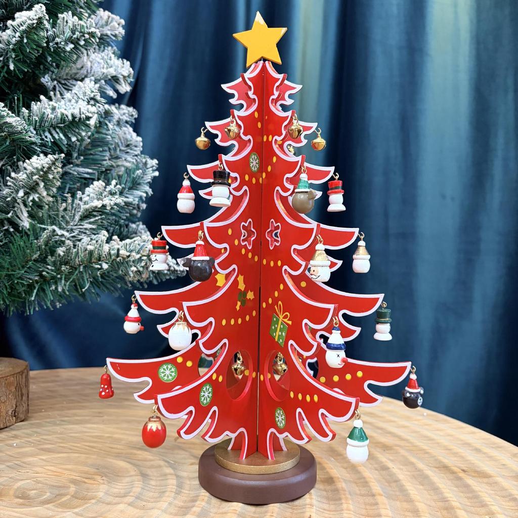 Wooden Christmas Tree Tabletop Display and Mini Figurines - Creative Gifts for Kids