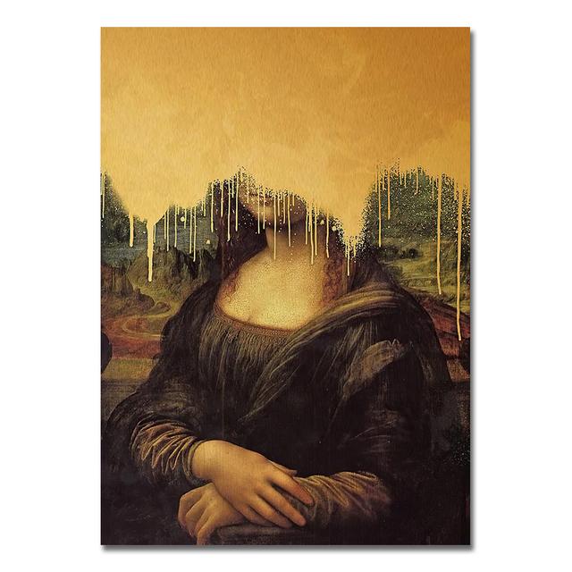 Nordic Art Funny Mask Mona Lisa Wall Art Painting Prints Famous Portrait Canvas Cuadros Posters Pictures for Bar Home Decor