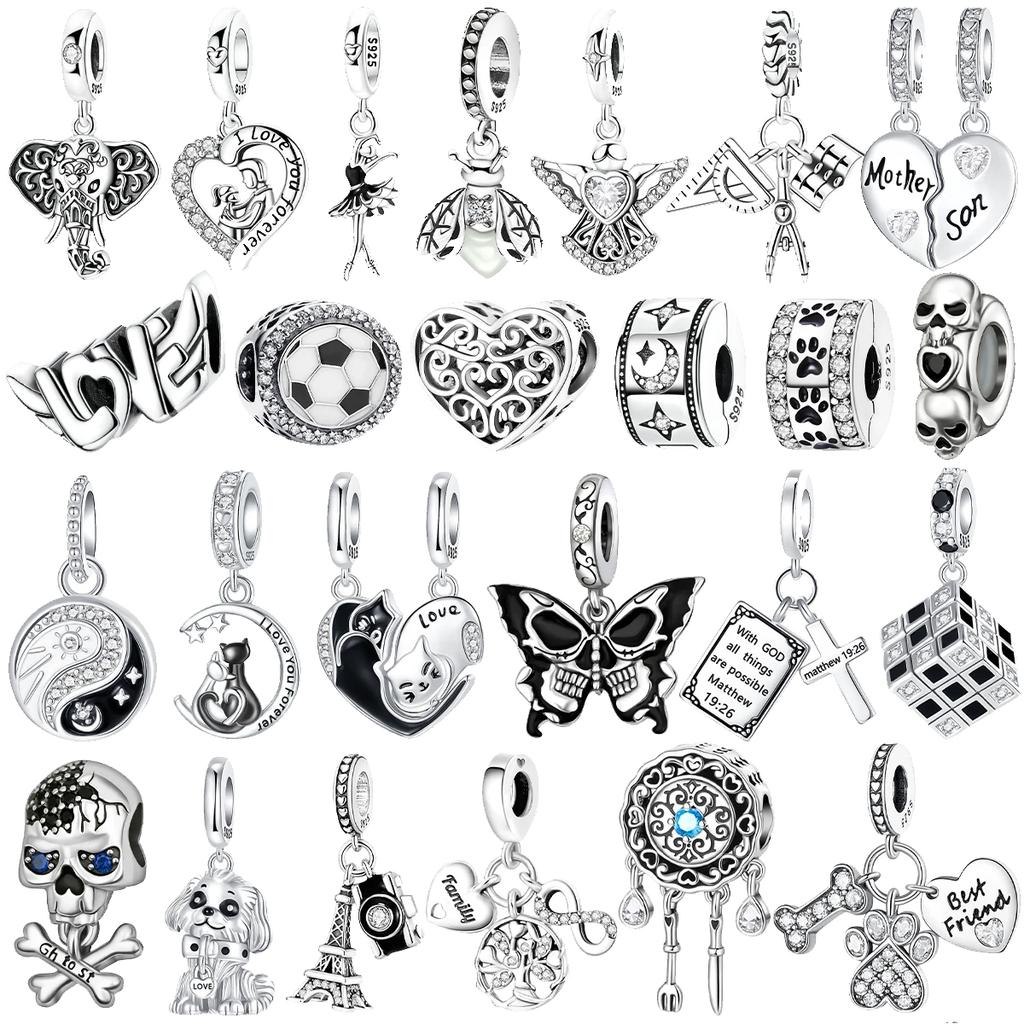 New Original Copper Black White Charms Skull Cat'S Paw Heart Beads Pendants Fit Bracelet Necklace Diy Jewelry Gift