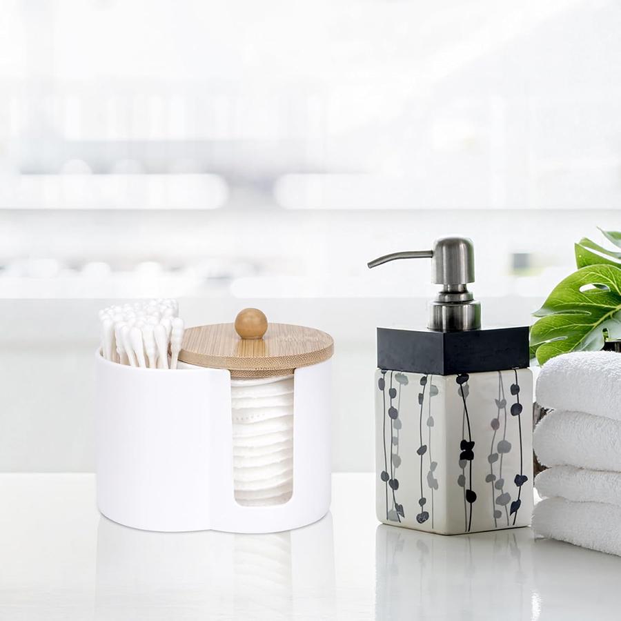Cotton Pad and Qitp Holder, Small Plastic Cotton Swabs Dispenser with Lid, Bathroom Accessories Storage Organizer