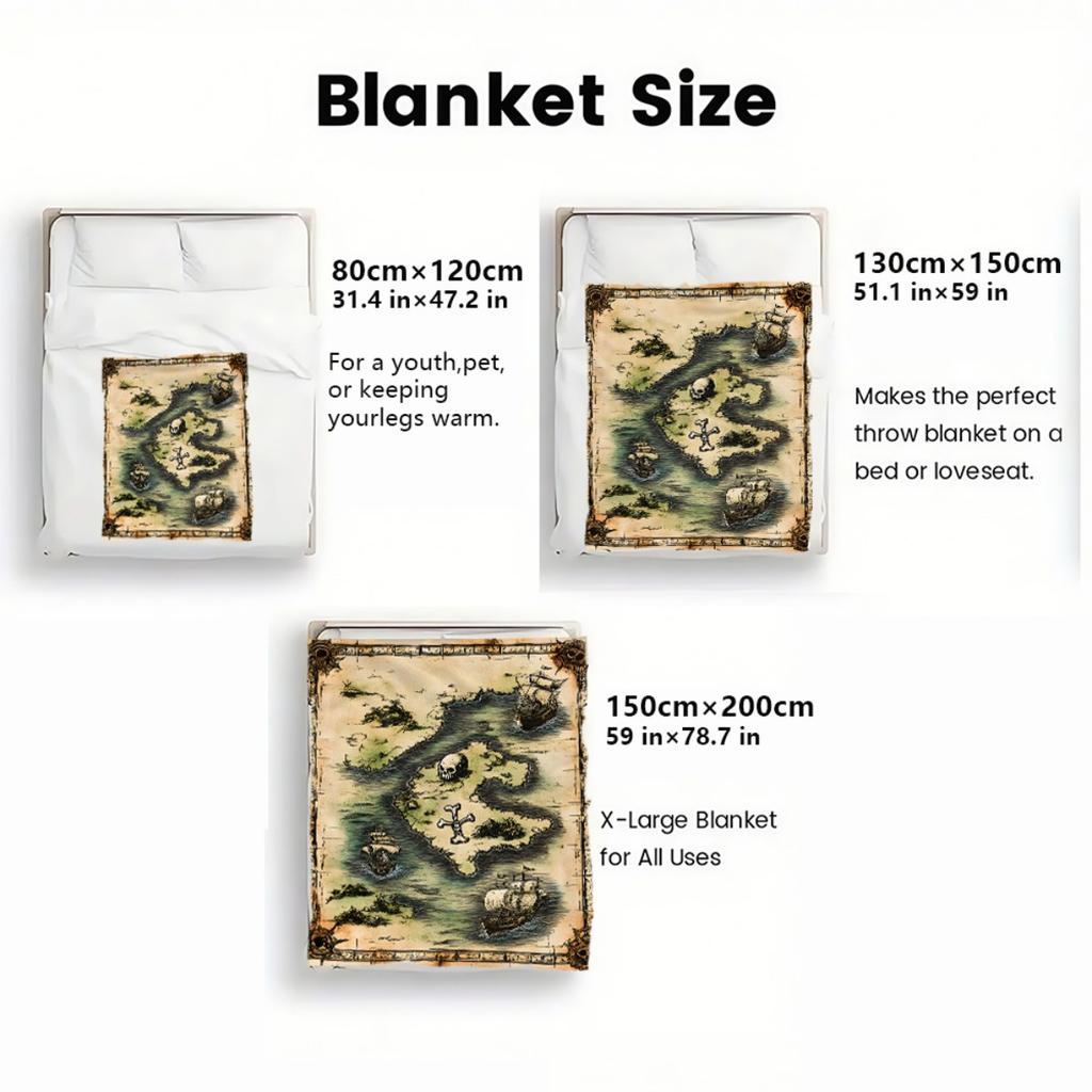 Pirate Treasure Map With Skull And Crossbones Ships Vintage Style Fleece Blanket Adventure Theme Decor Soft Flannel ThrowForBoys