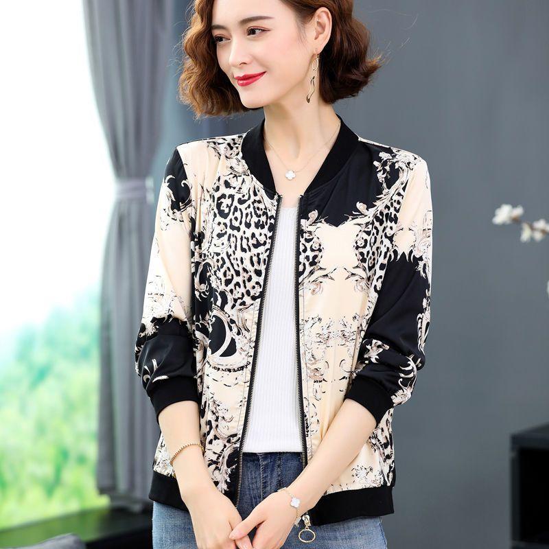 Summer Women Chiffon Jacket Thin Breathable Baseball Uniforms Long Sleeve Printed Jacket Loose Short Plus Size Sunscreen
