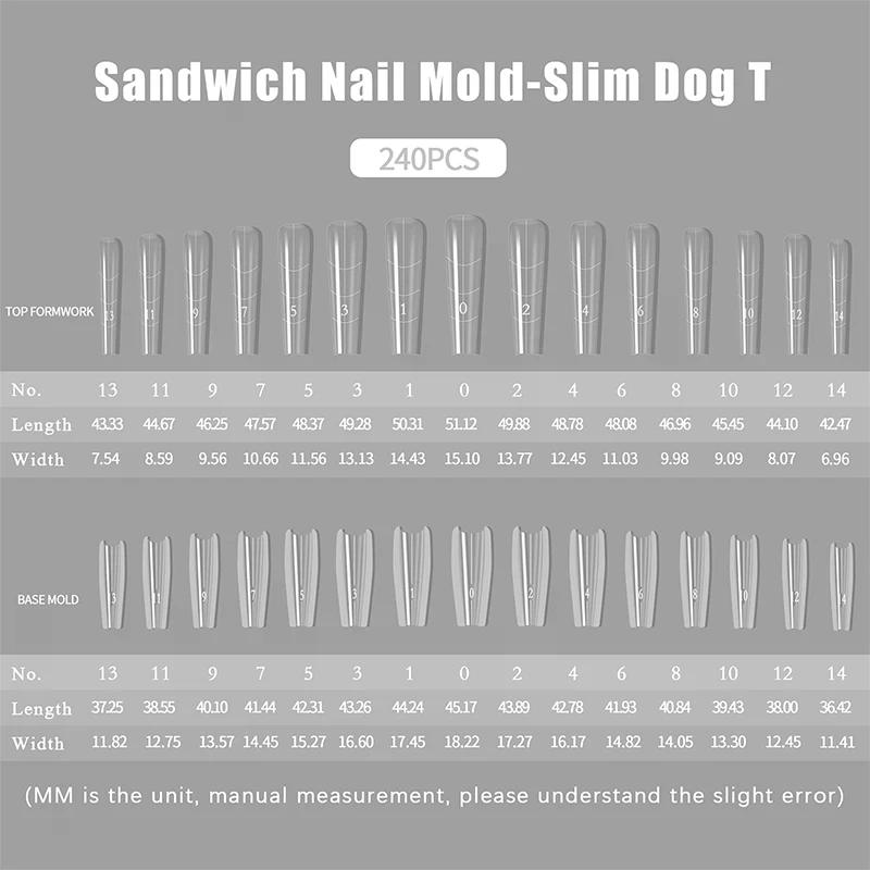 240PCS Sandwich Dual Nail Form Coffin Almond Nail Forms 14Size Reusable Top Bottom Forms Nail Art Extension Top Mold Bottom Mold