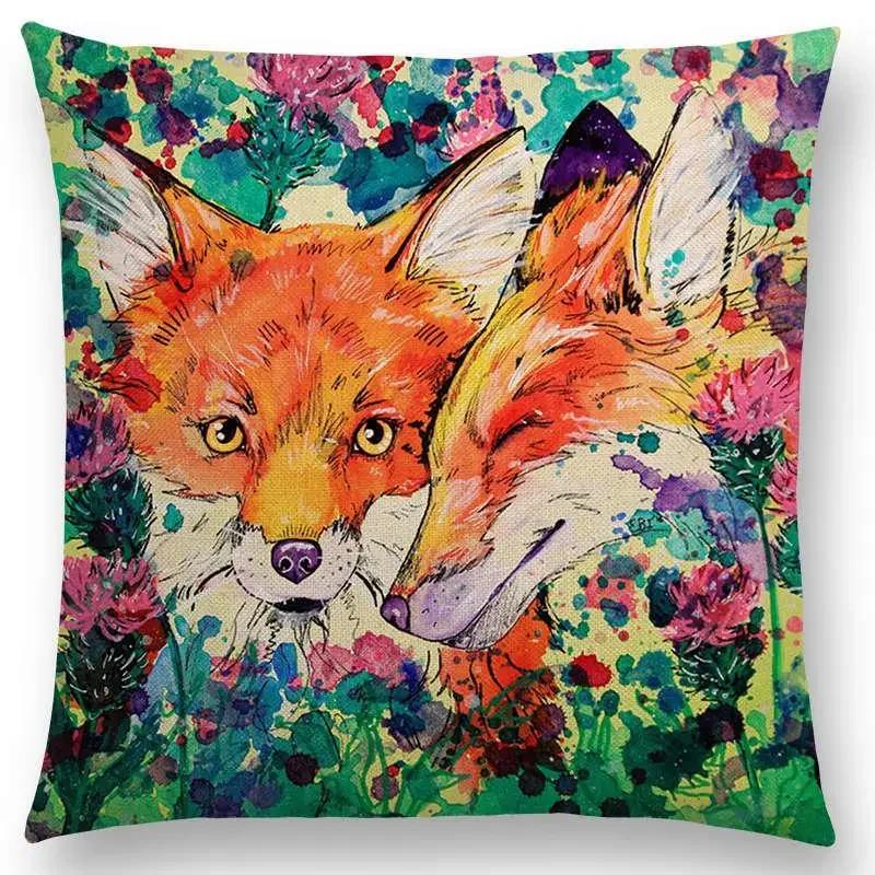 Oil Painting Animals ELK Cushion Cover Deer Lion Dogs Fox Bird Horse Sofa Throw Pillow Case
