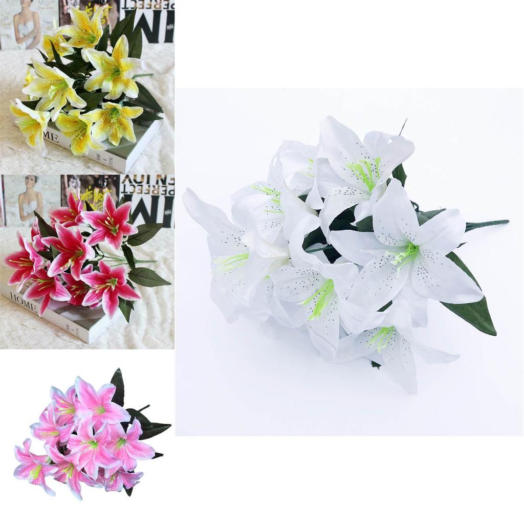 Elegant 45cm 10 Heads Artificial Stargazer Lilies Chic Silk Flower Bouquet For Weddings