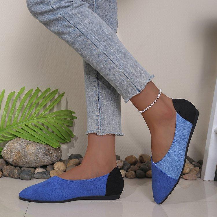 Women's Solid Color Large Size Slip-on Pointed Toe Color Matching Flat Bottom Shallow Mouth Comfortable Casual Shoes