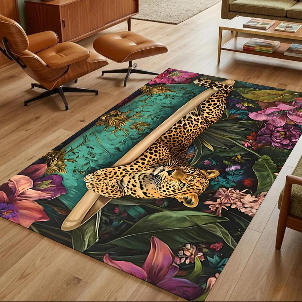 Leopard Emerging From Water Non-Slip Home Carpet Design for Office Decor Living Room Bedroom Gift