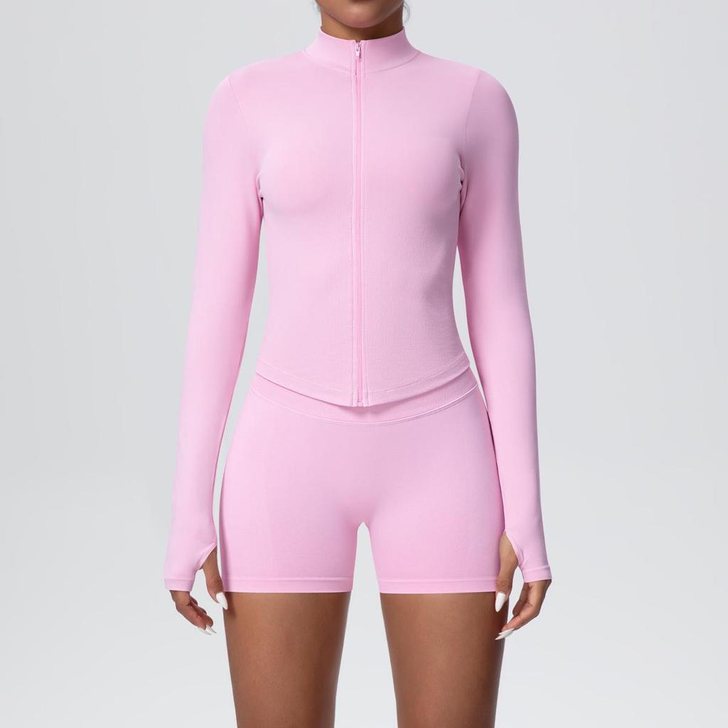 Women's Seamless Stand Collar Zip-Up Yoga Set with High Waist Leggings