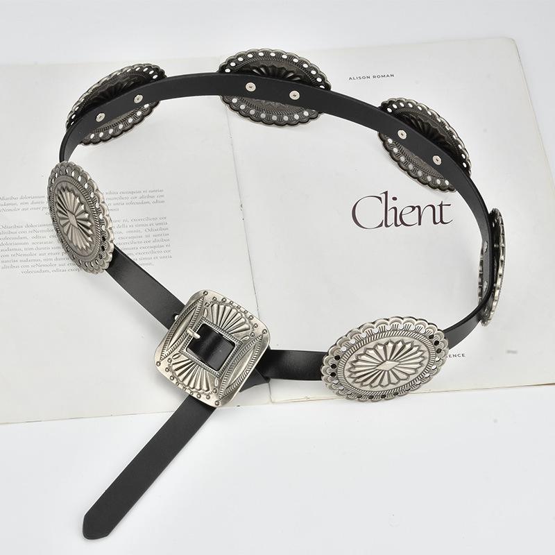 Bohemian Western Denim Women's Belt Retro Heavy Industry Carved Fashion Matching Pants Wide Waist Belt for Women